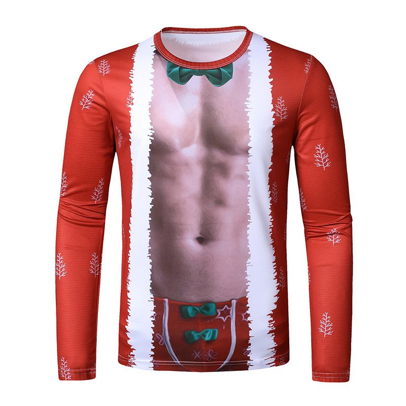 New 3D personality printing fashion men's Christmas long-sleeved T-shirt T29